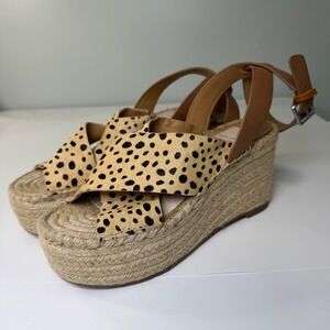 Dolce Vita Animal Print Calf Hair Espadrille Wedge Sandals Tan Brown Size 7